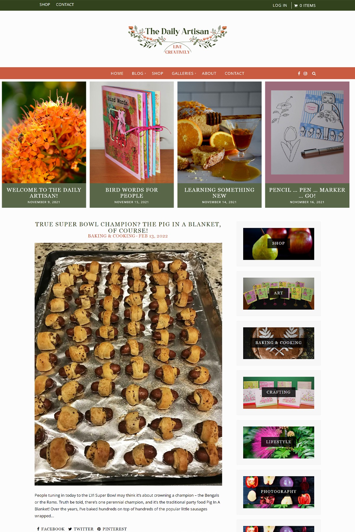 homepage of the Daily Artisan website